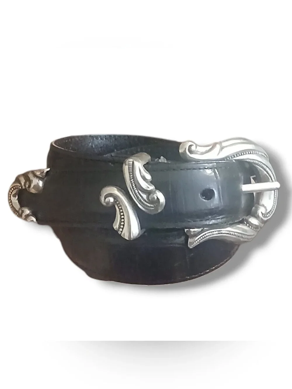 Pre-loved VIntage 1990's Brighton Western Line Black Croco Embossed Belt, Medium